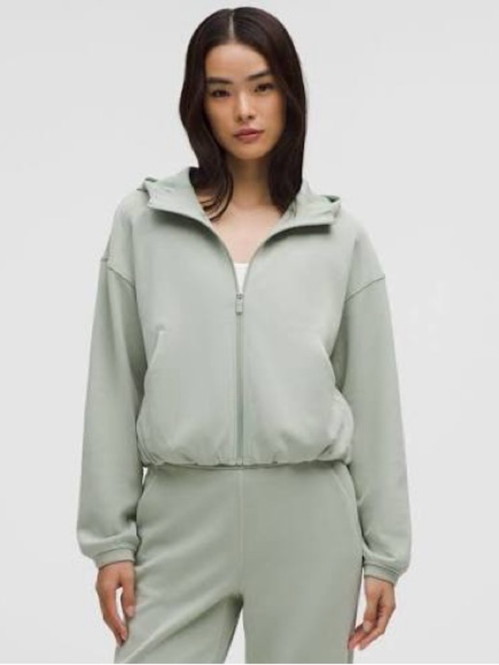 Matching Set Lululemon Sage Fog Green Sofstreme Jacket Zip Hoodie and Shorts